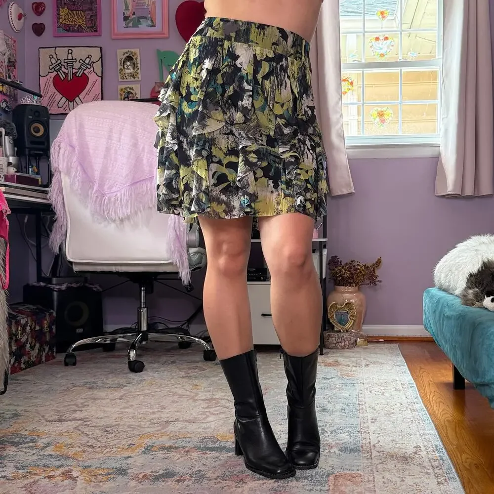 Vintage Y2K black and green ruffly mini skirt